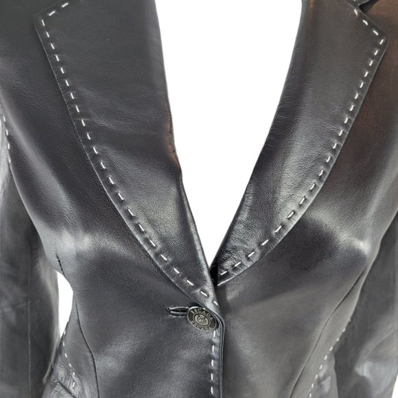 Escada Lambskin Leather Jacket with White Stitch - Picture 4 of 6